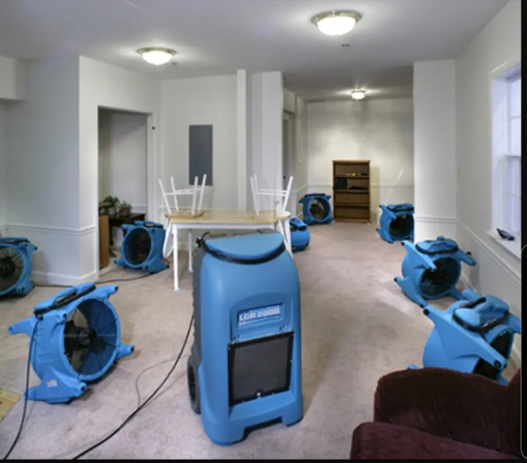 Air movers and dehumidifier setup for Water Extraction & Removal in Ipswich